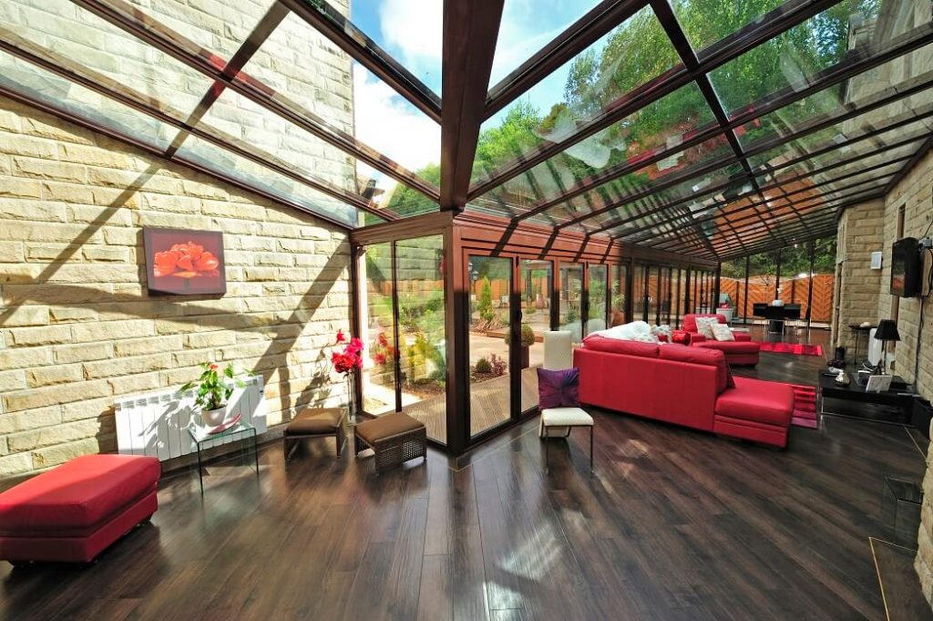 Brown aluminium conservatory interior