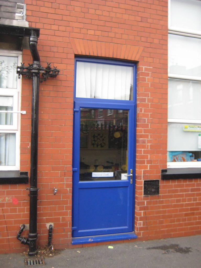 Commercial uPVC door in blue