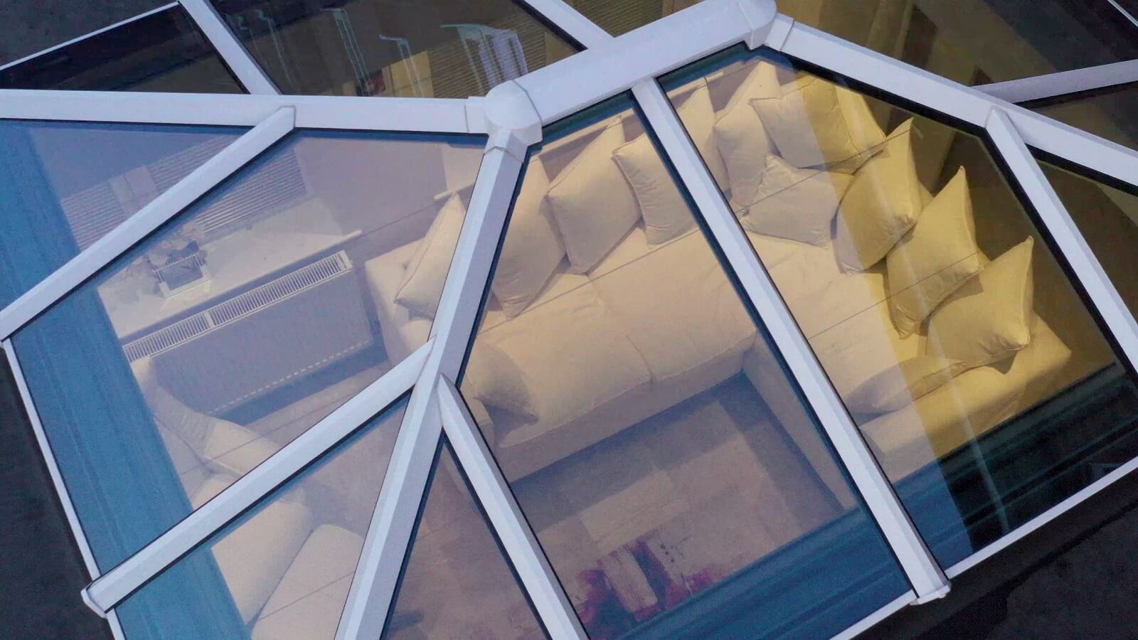 White aluminium roof lantern overhead view