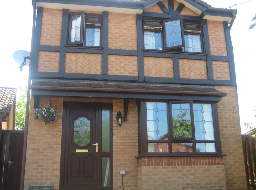 Leaded rosewood casement window installations